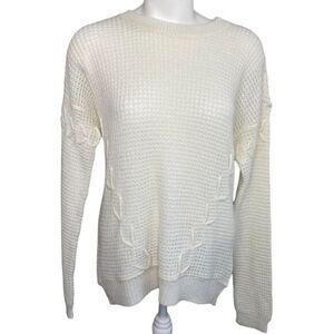 Icon Apparel Waffle-Knit Sweater Top‎ Women's XL White Lace-Up Accent Soft NWOT